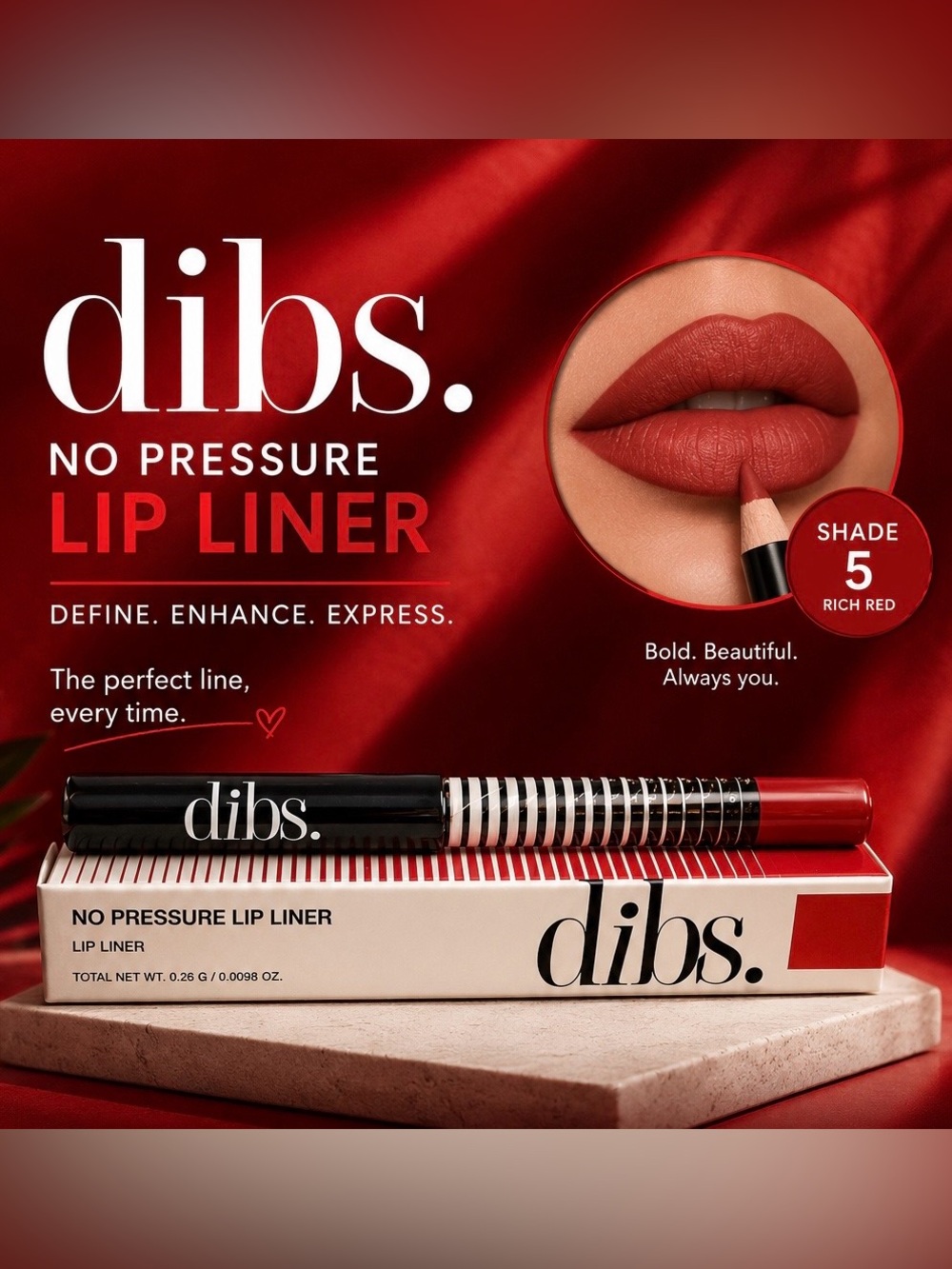 dibs. No Pressure Lip Liner — Shade 5 Rich Red